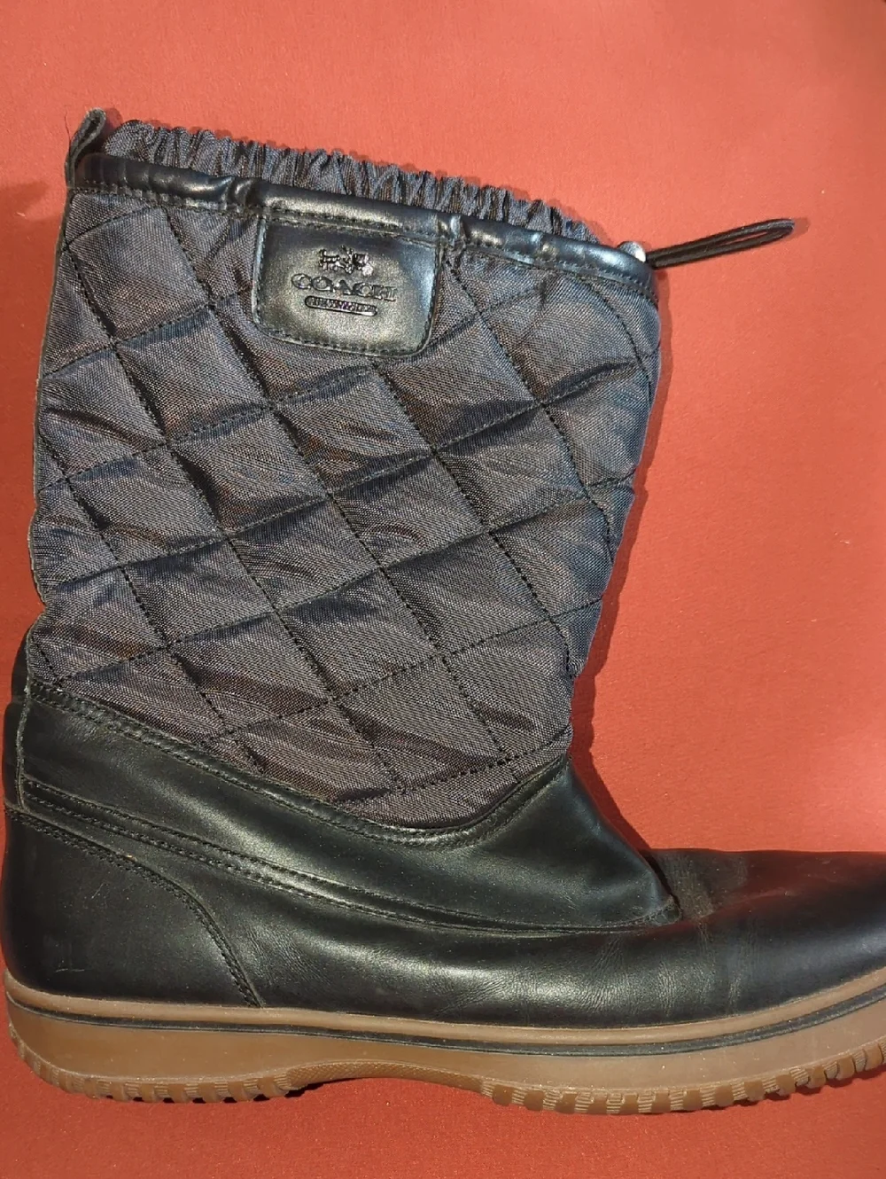 Coach Quilted Black & Brown Winter Rain Boot - Picture 1 of 4